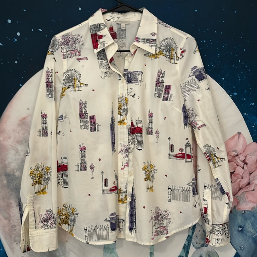 Talbots UK British themed Big Ben long sleeve button down